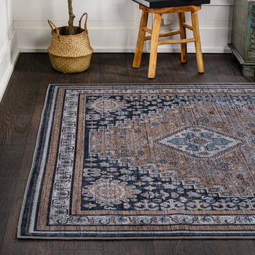 Dalyan Geometric Medallions Washable Area Rug